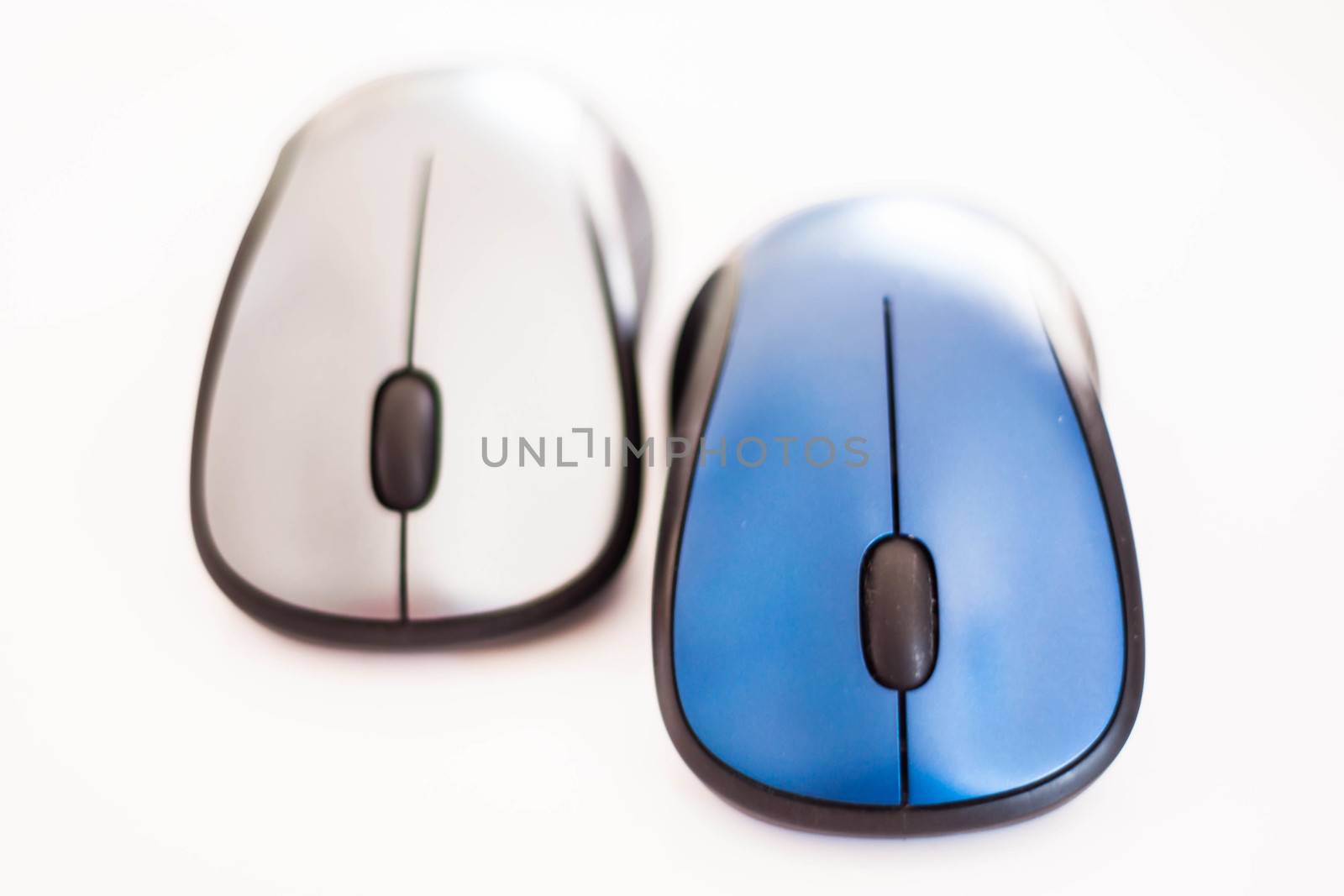 Blue and gray wireless mouse isolated on white background