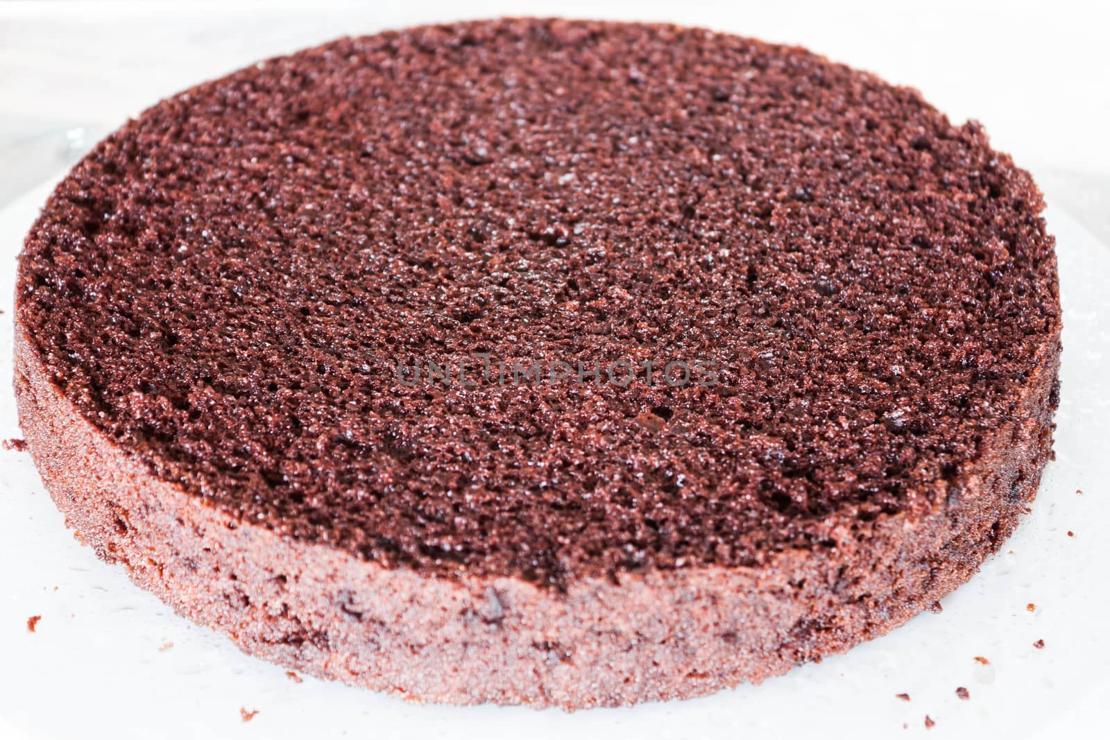 Bottom layer of Chiffon chocolate cake sprayed rum by punsayaporn