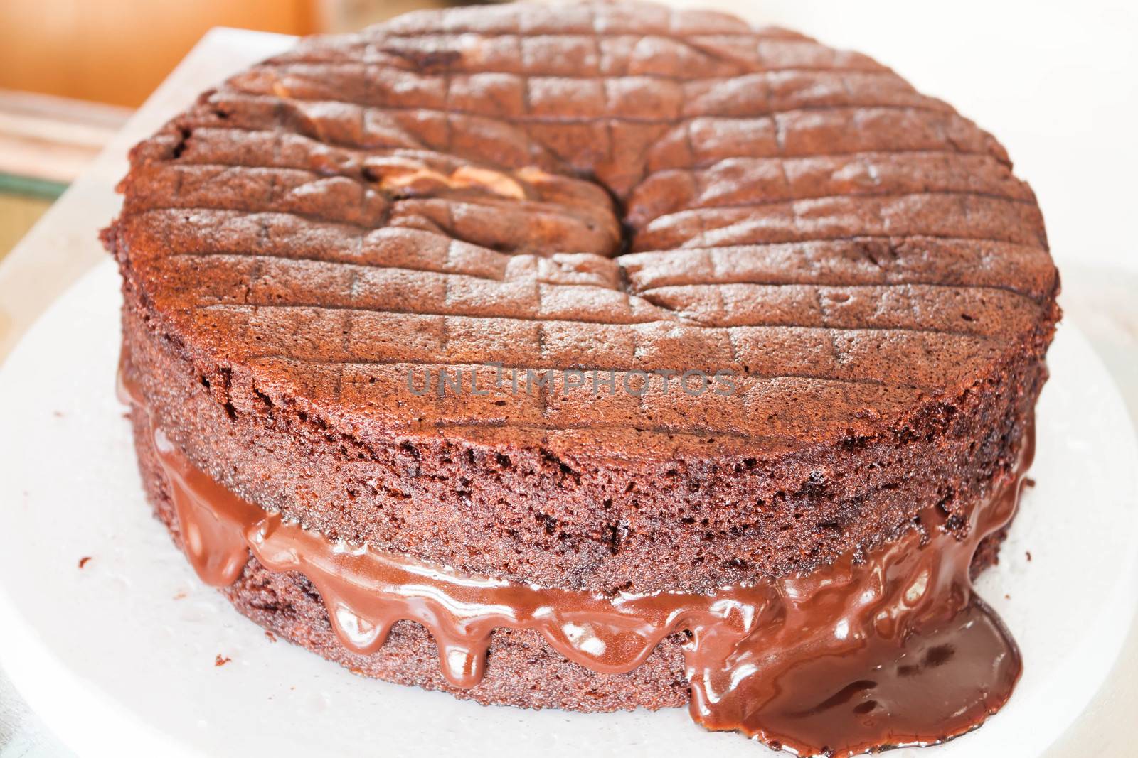 Chiffon chocolate cake filled with chocolate fillings  by punsayaporn