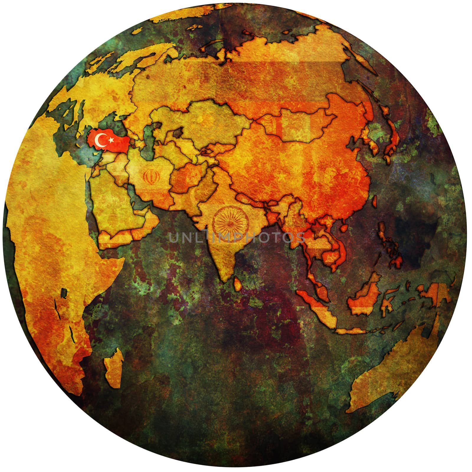 turkey on globe map by michal812