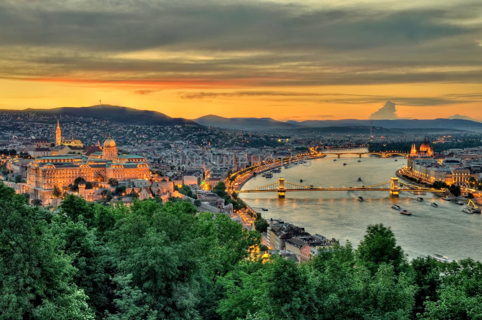 Panoramic view of Budapest at dusk by anderm