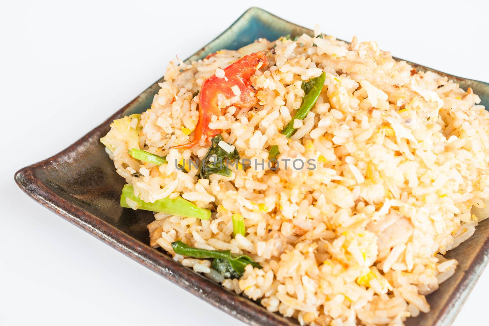 Fried rice with deep fried pork garlic and vegetable