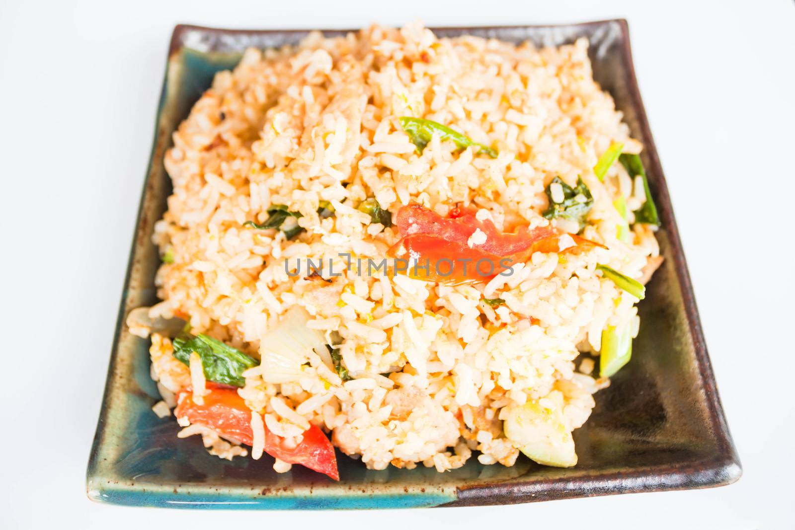 Fried rice with deep fried pork garlic and vegetable