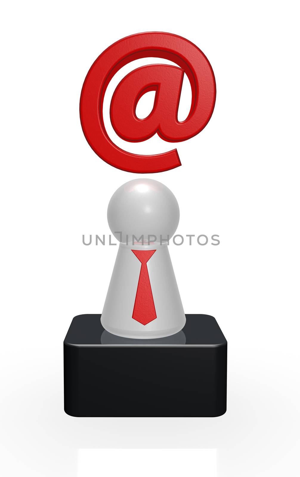 play figure with tie and email symbol - 3d illustration