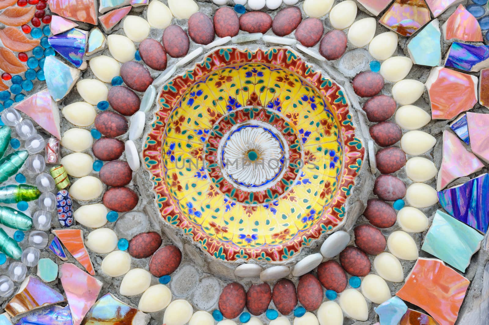 Mosaic ceramic, chinaware abstract in Thai temple.