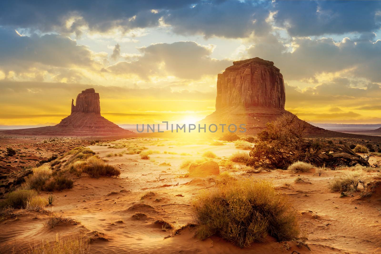 Sunset at the sisters in Monument Valley, USA