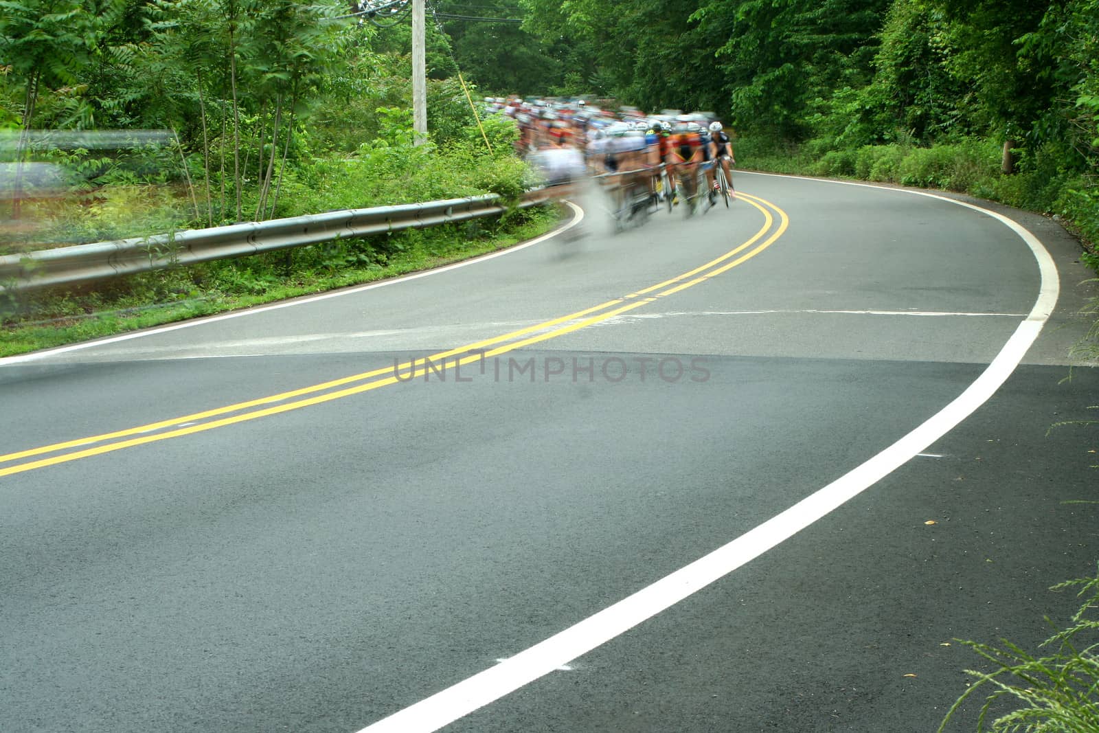 A bicycle road race showing motion