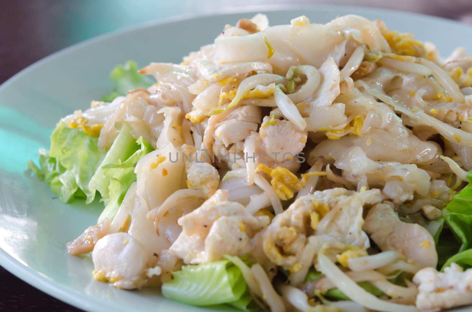 Fried Noodles with Chicken and vegetable on dish