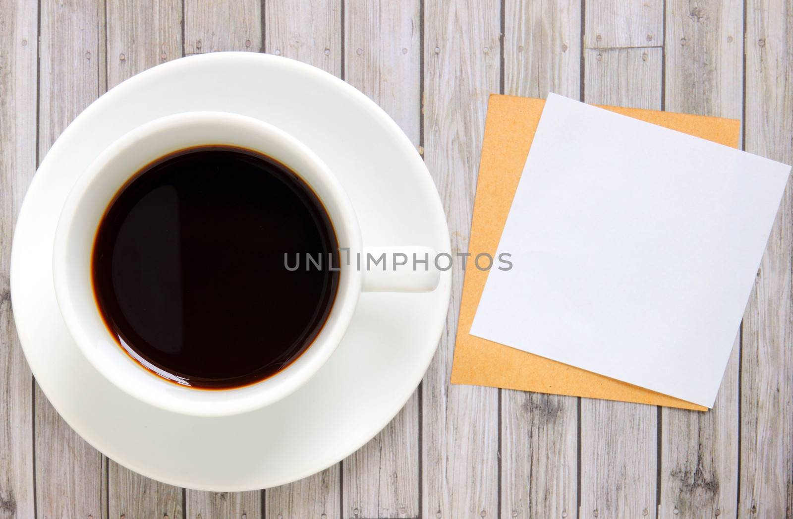 Blank paper with hot coffee cup by nuchylee