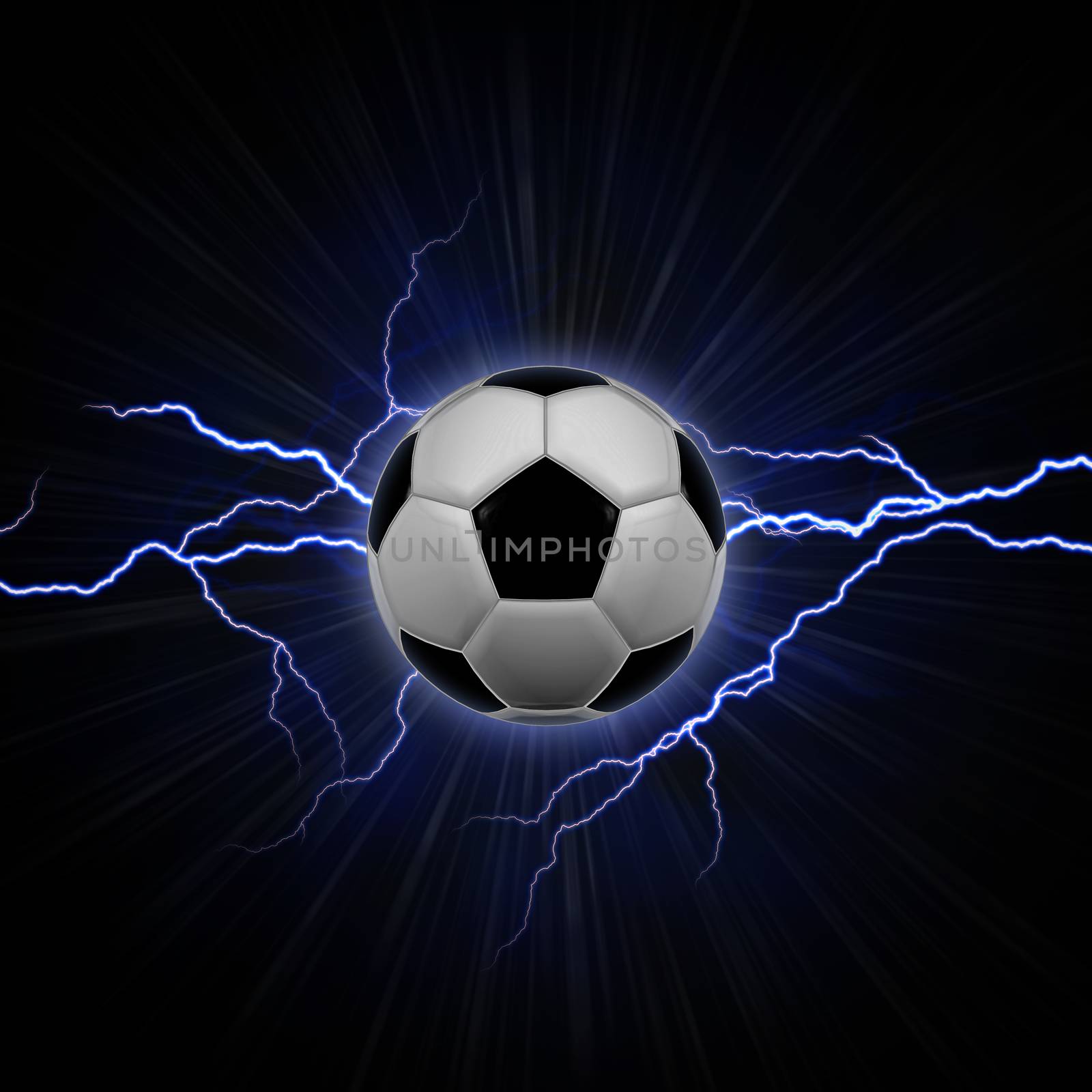 Football ball with blue lightning over rays