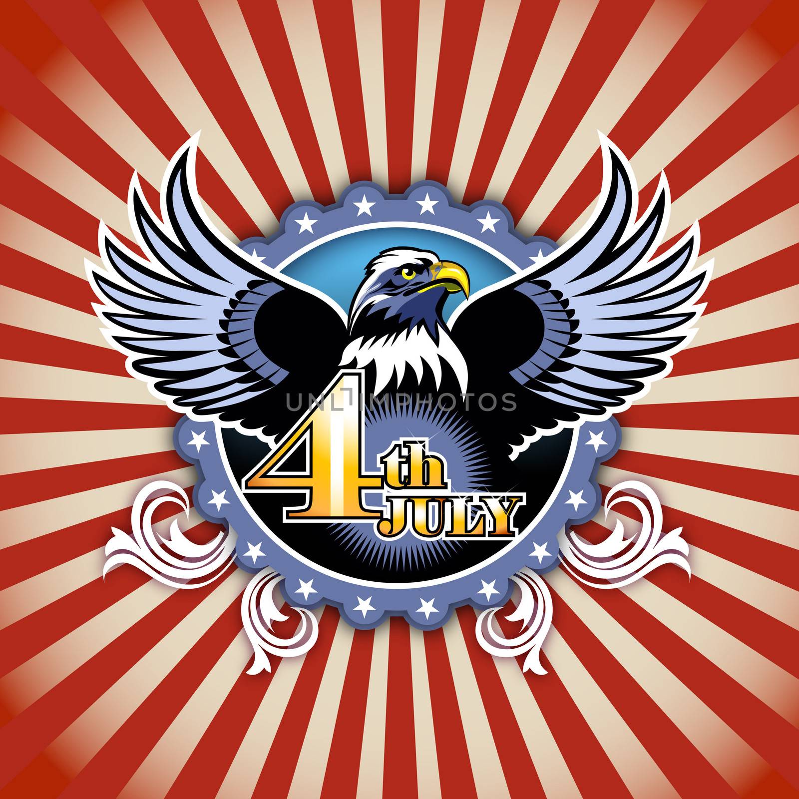 4th of July concept illustration of eagle and decoration 