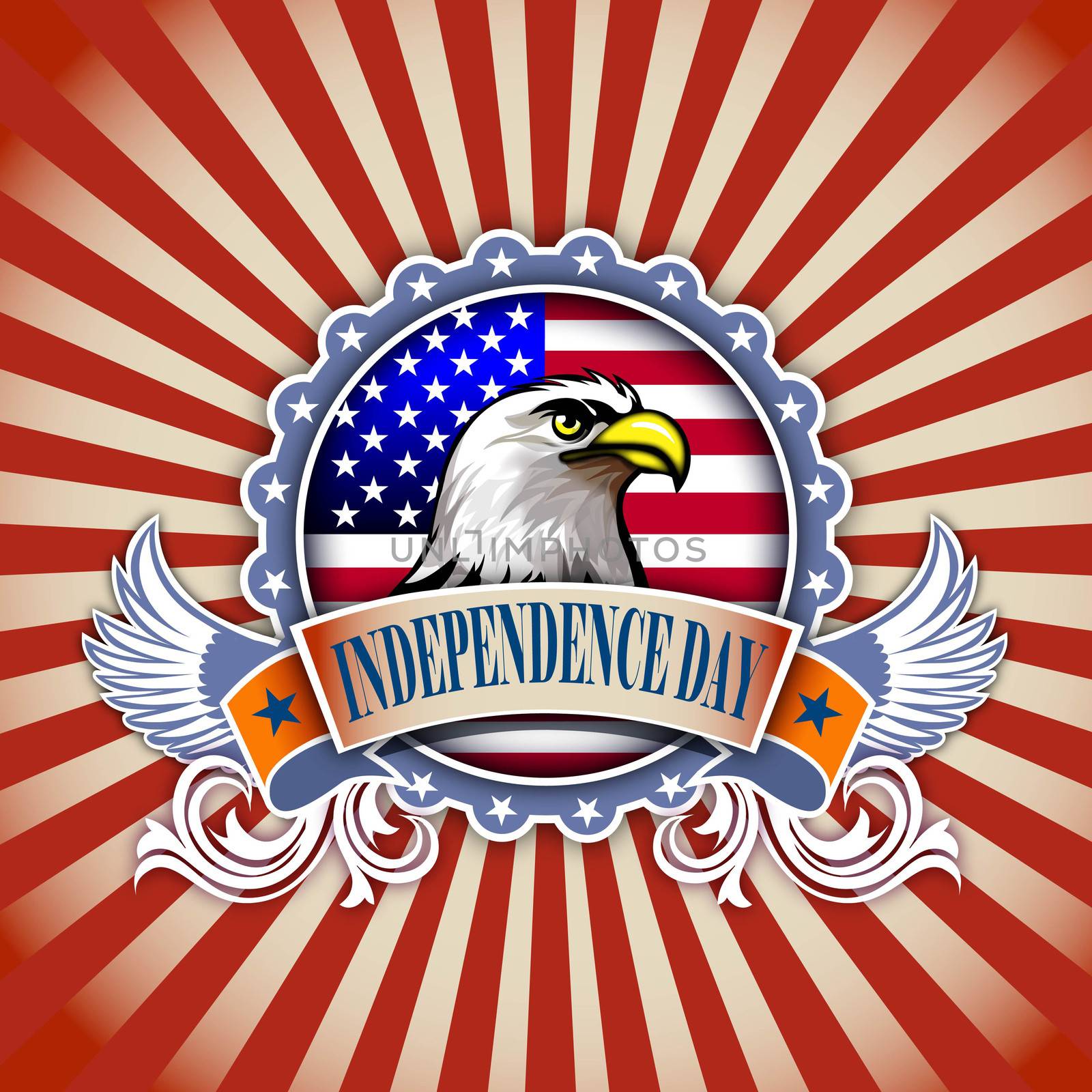 independence day concept illustration of eagle and decoration 