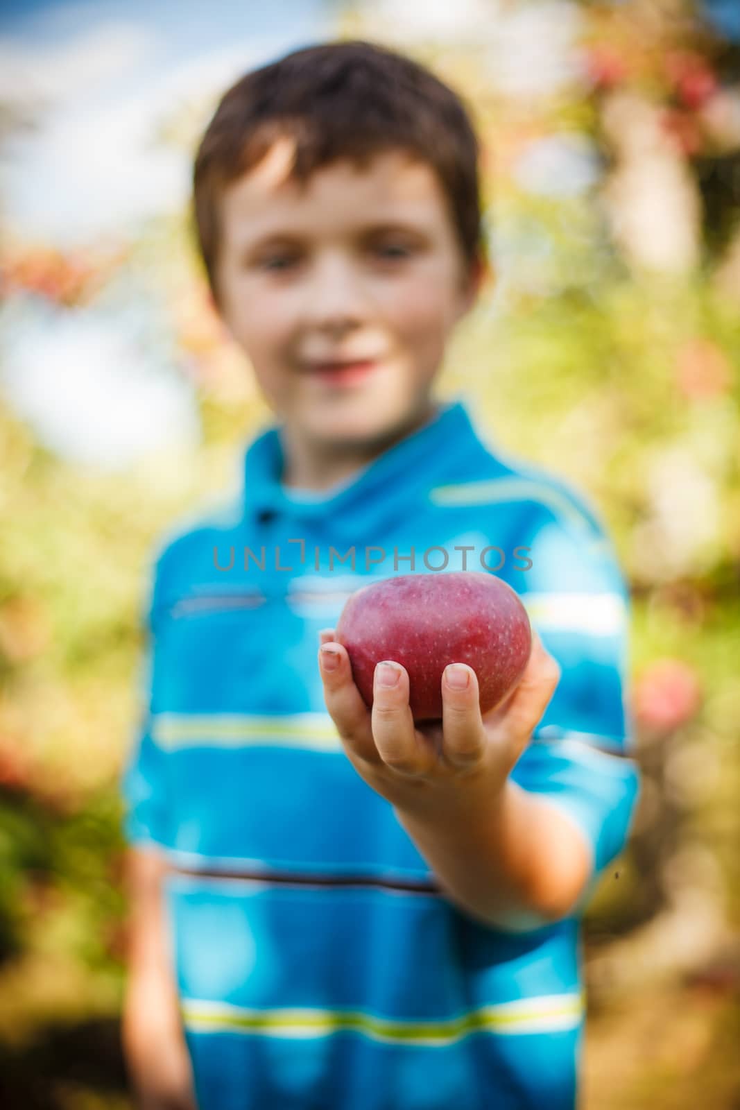 Boy holding an apple by Talanis