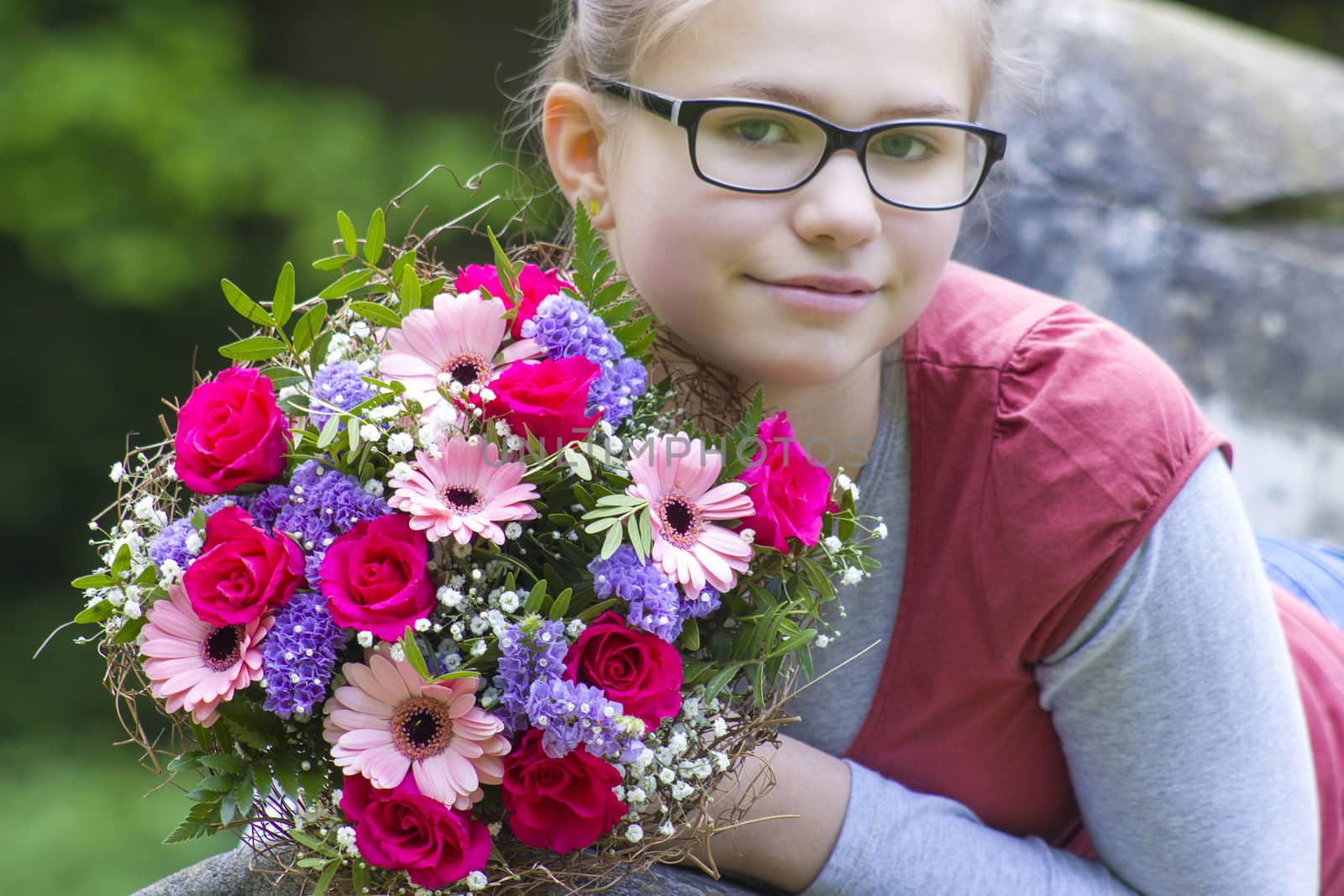 portrait of a beautiful young girl with flowers  by miradrozdowski