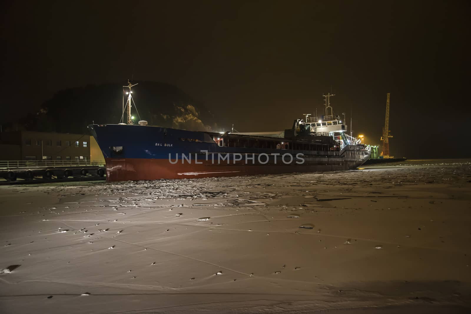bal bulk moored to the quay at the port of Halden, early morning by steirus
