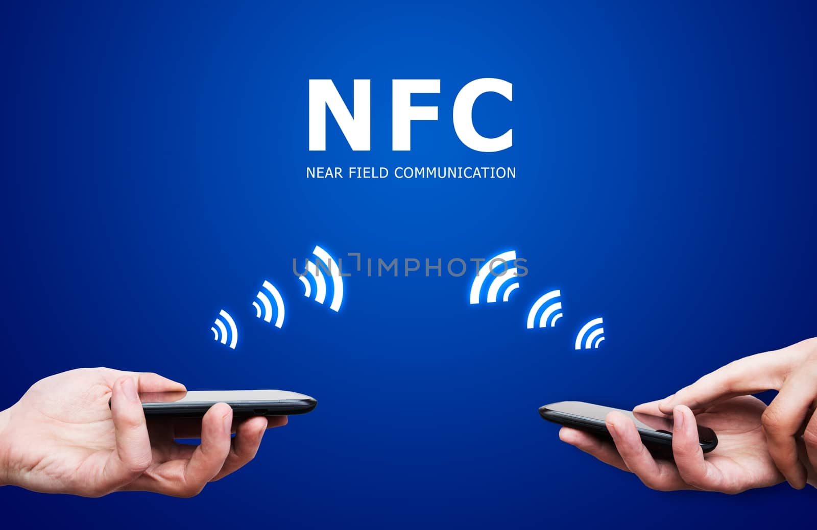 Hand holding smartphone with NFC technology - near field communi by simpson33
