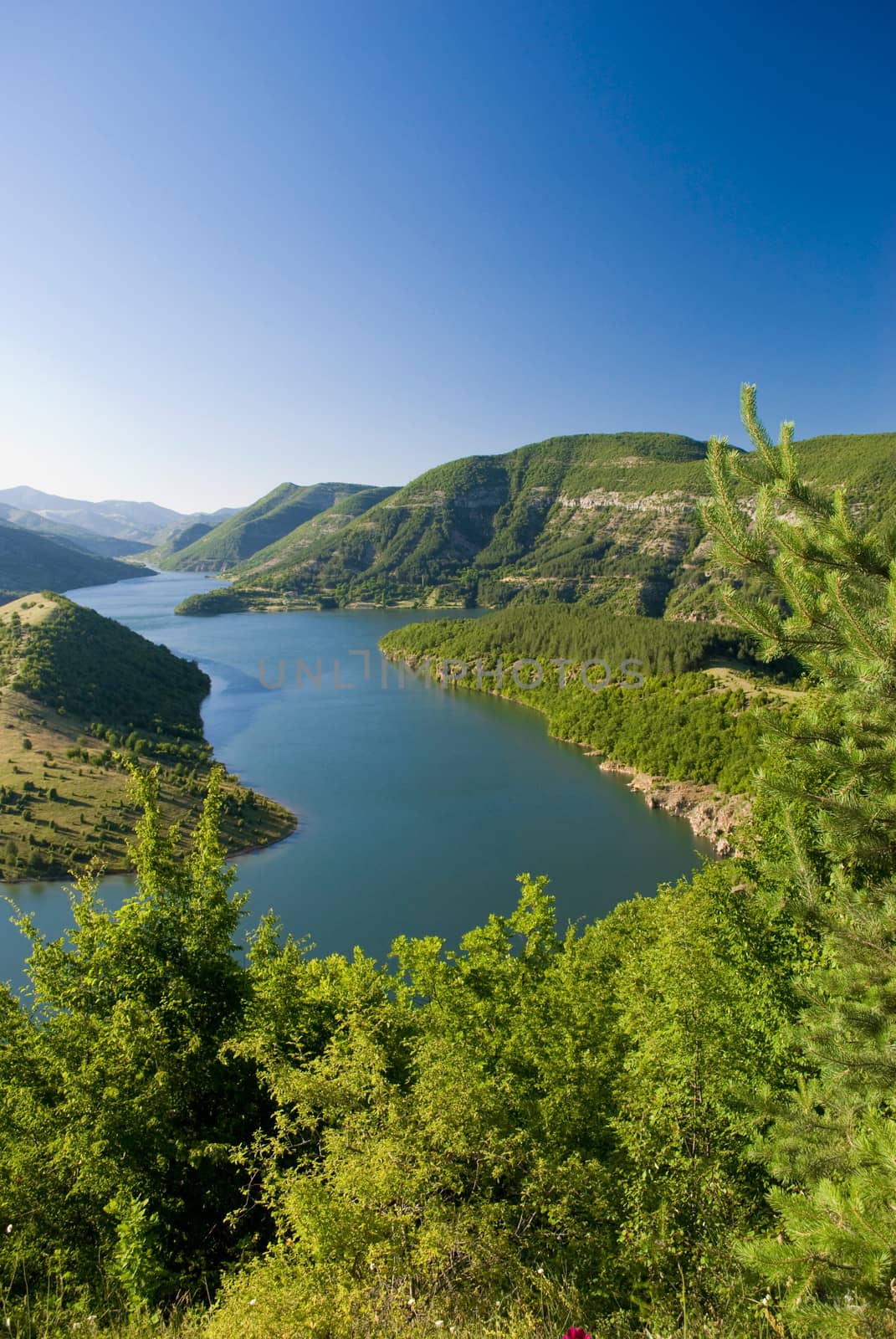 high view of Kardjali lake, Bulgaria in summer