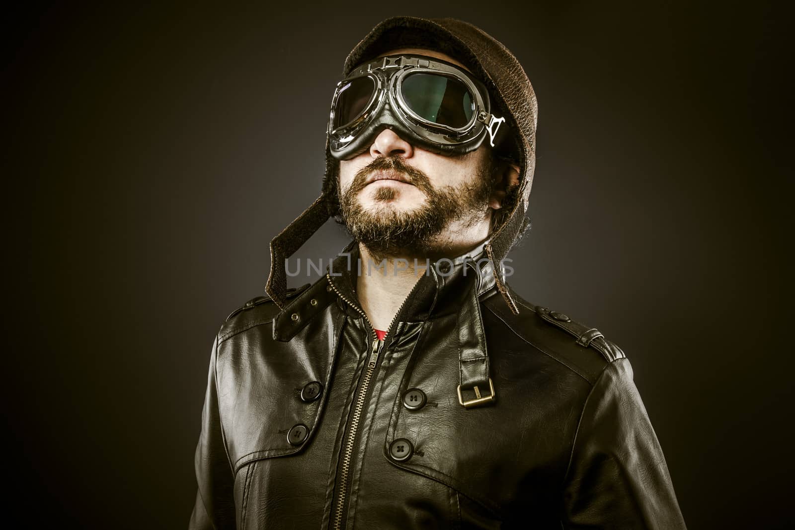 Proud, Fighter pilot with hat and glasses era, vintage