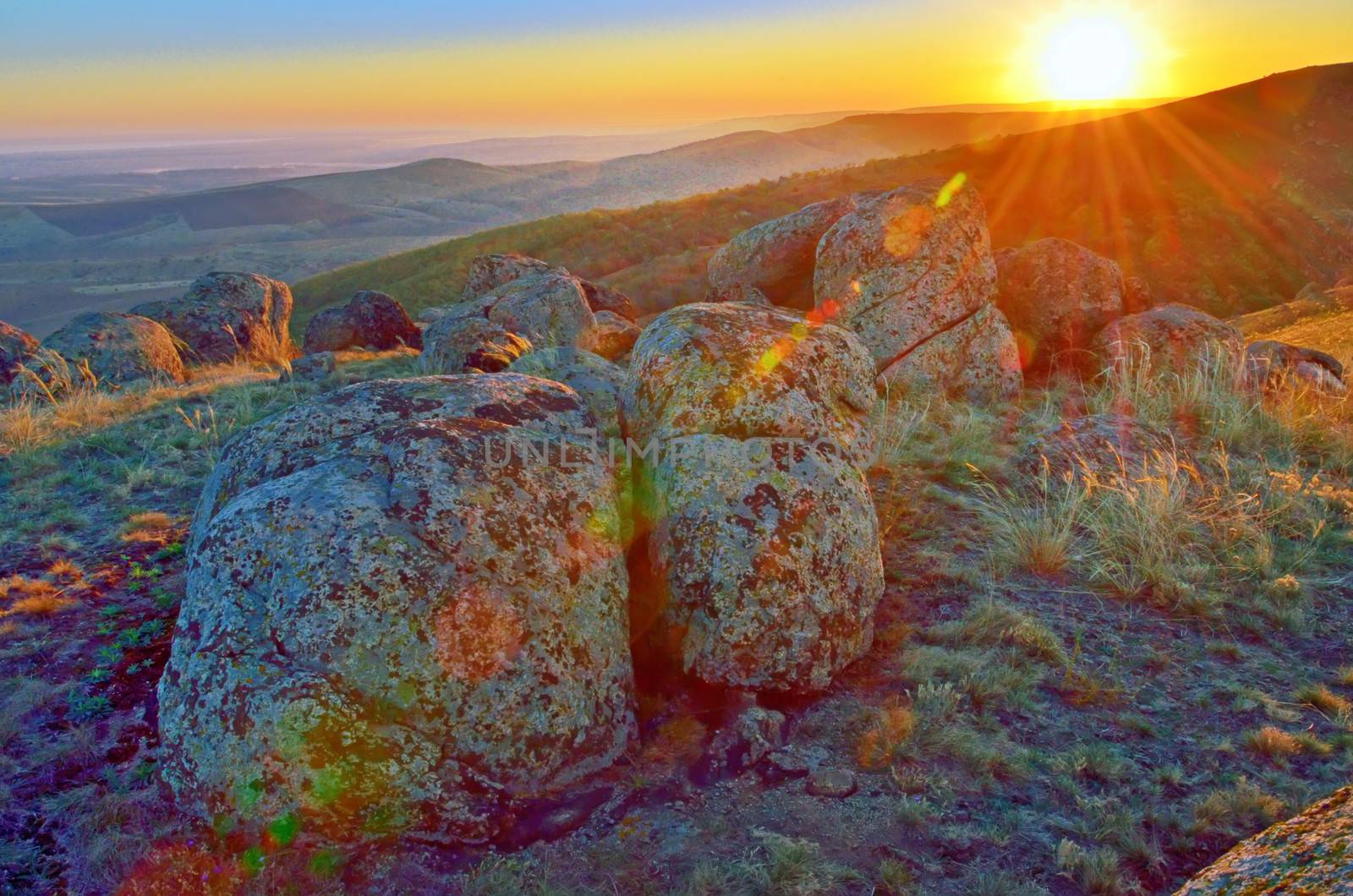 beautiful scenic rural landscape from ireland at sunset