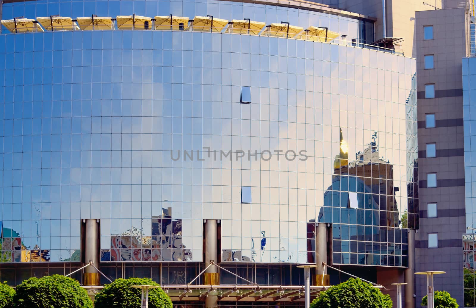 mirrored facade of an office building