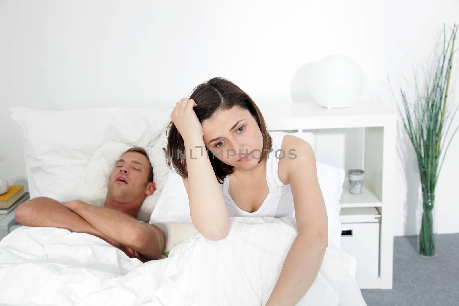Incompatibility in bed with a husbands loud snores preventing his wife from getting any sleep and rest