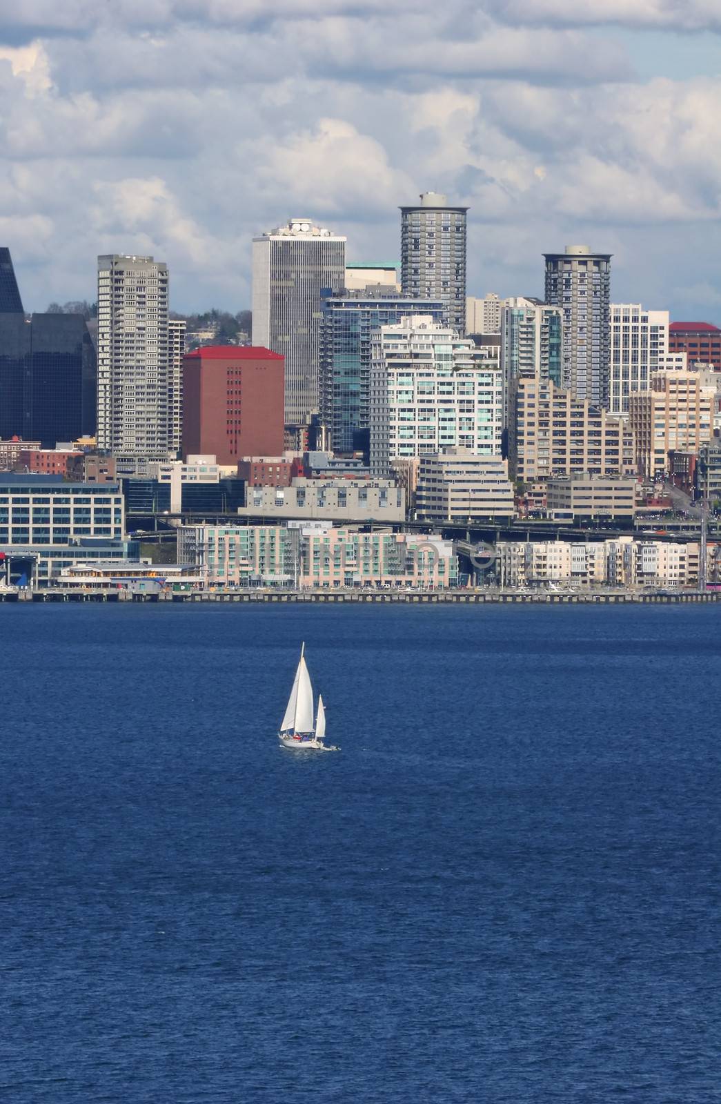 Seattle's skyline and yacht, Washington, United States