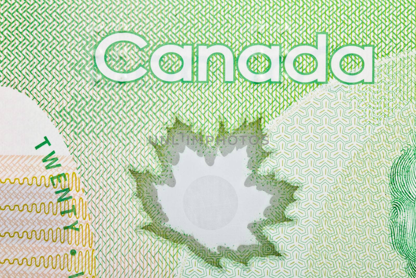 Ottawa, Canada, Avril 13, 2013,  Extreme Closeup of New Polymer Twenty Dollar Bills by aetb