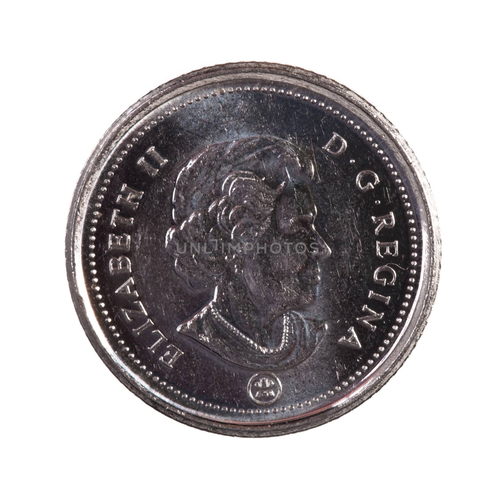 A brand new 2011 shiny Canadian ten cents coin with the Queen Elizabeth portrait