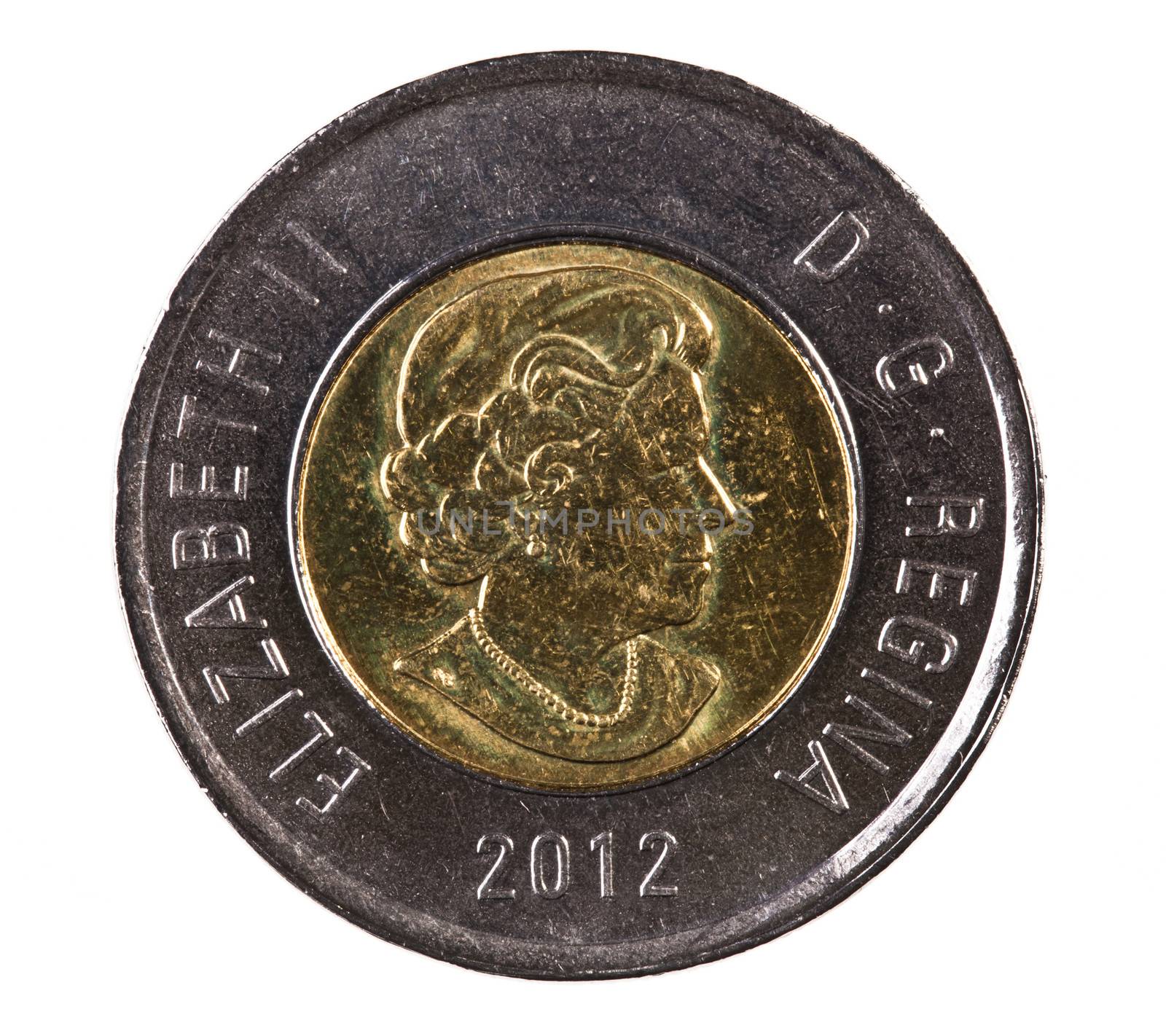 Ottawa, Canada, Avril 13, 2013,  A brand new shiny 2012 Canadian two dollars by aetb