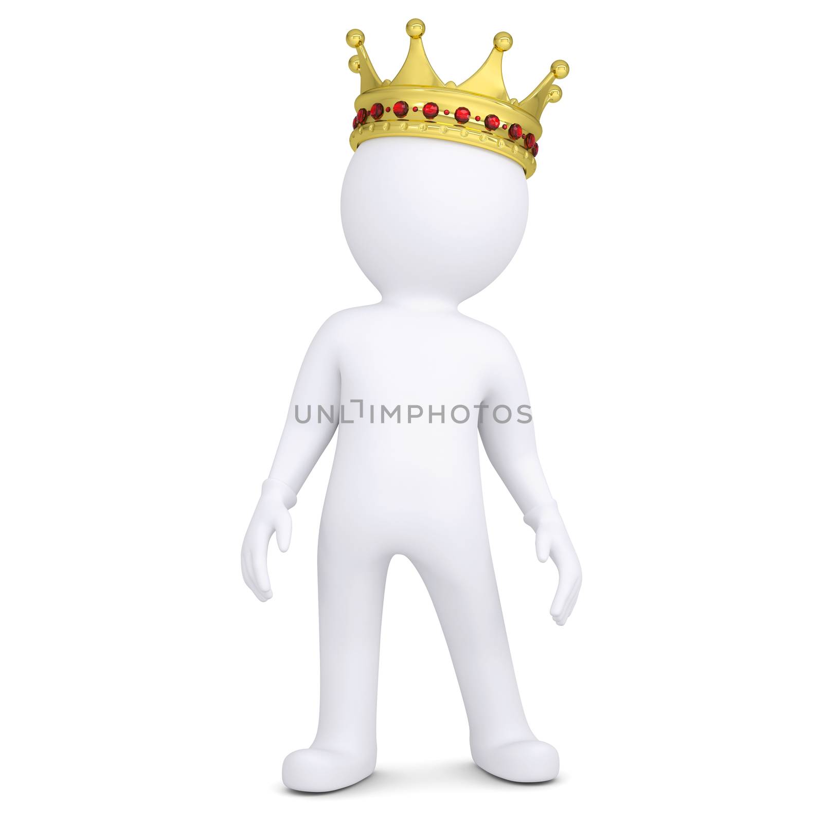 3d white man with a crown. Isolated render on a white background
