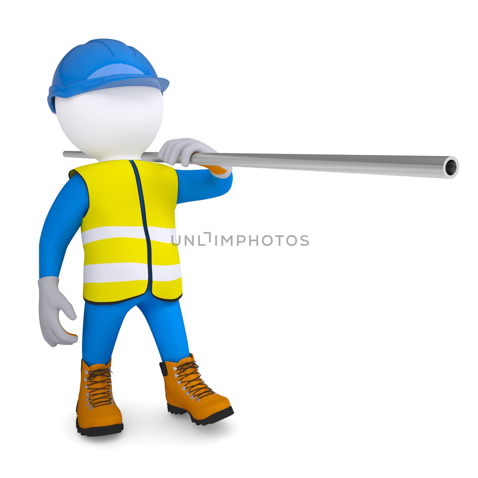 Worker in overalls carries a pipe by cherezoff