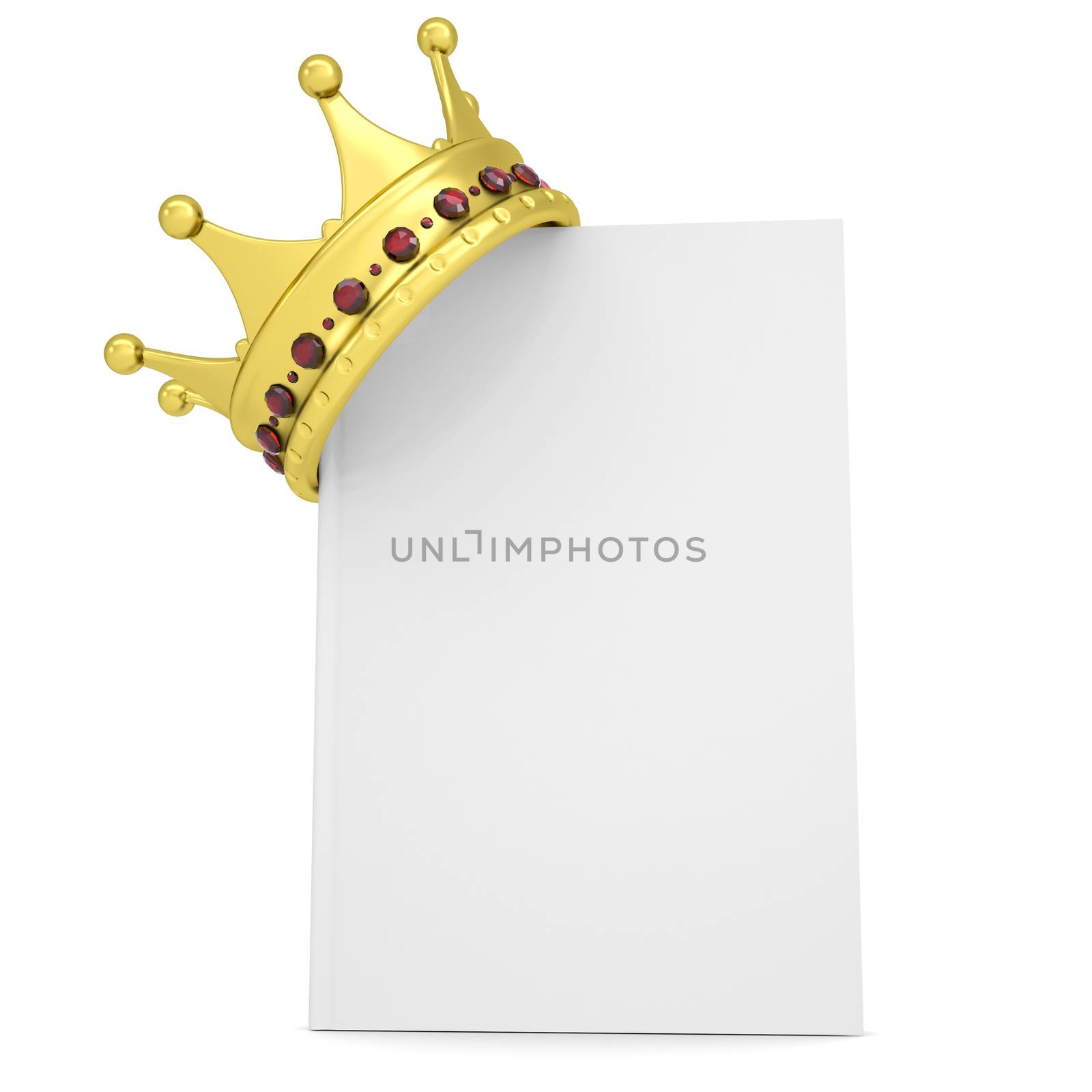 Crown on the white book. Isolated render on a white background