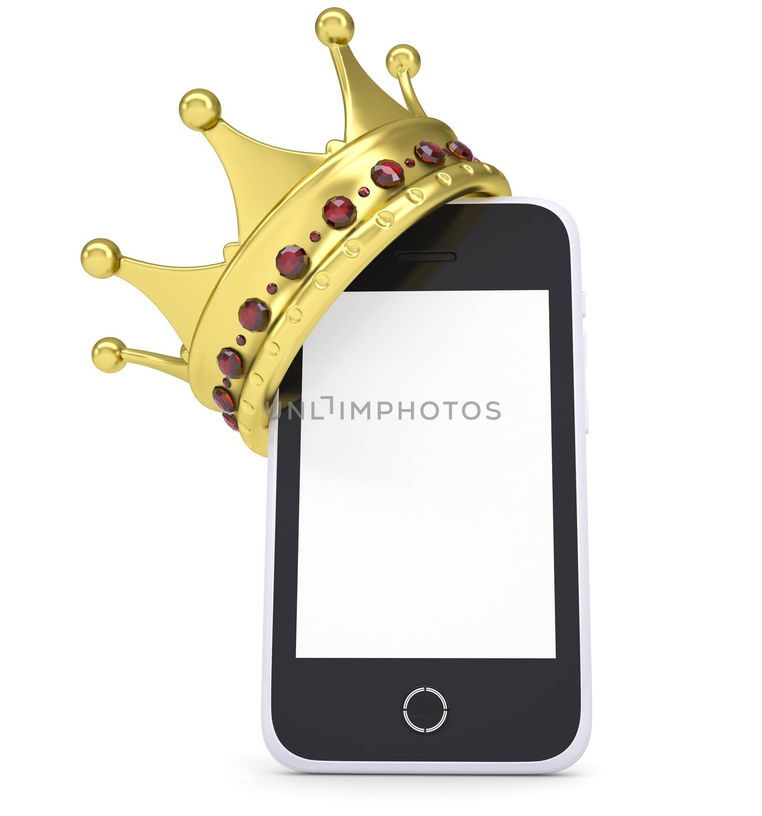 Crown on the smartphone. Isolated render on a white background