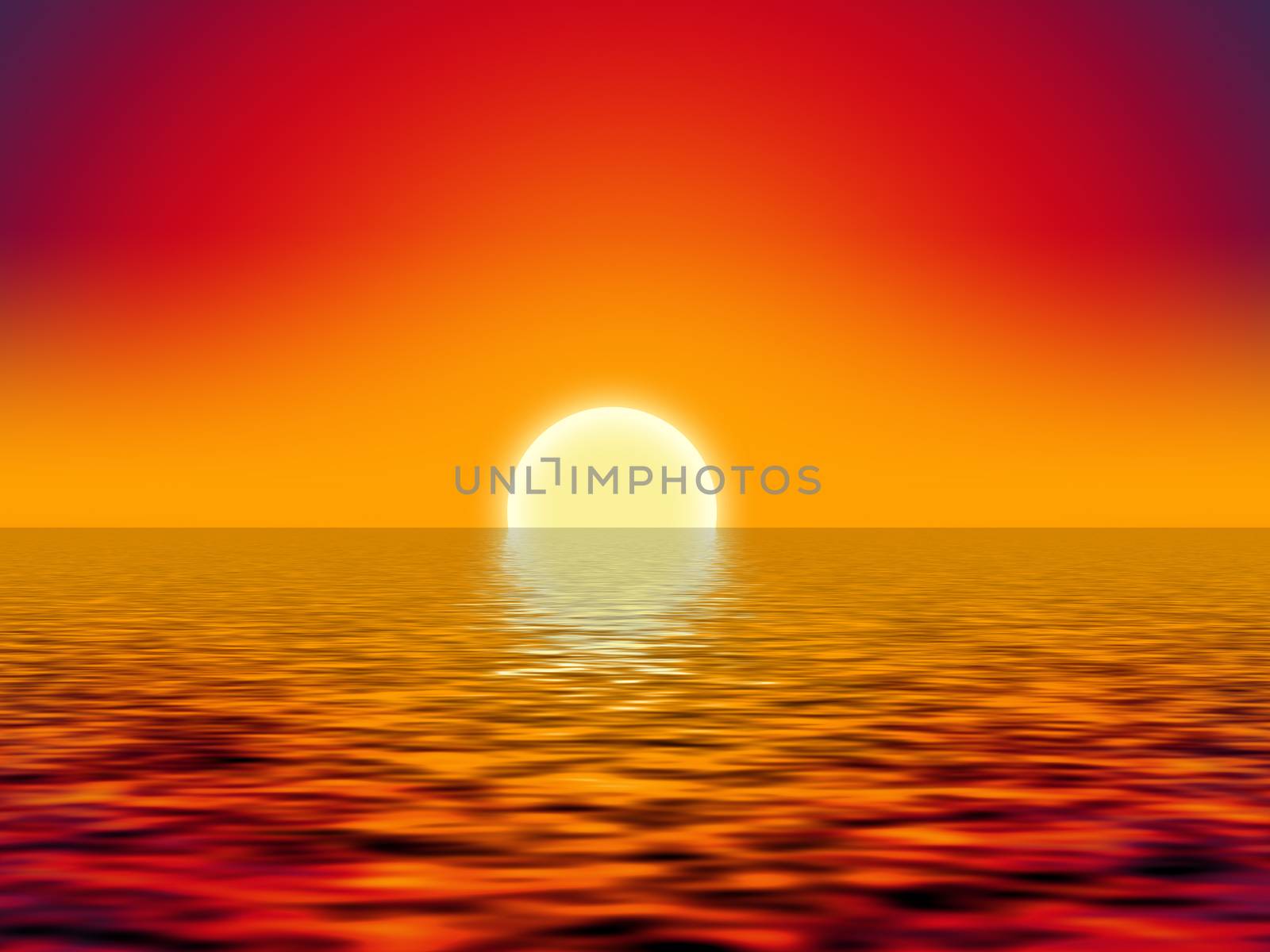 yellow sun over the ocean and red sky