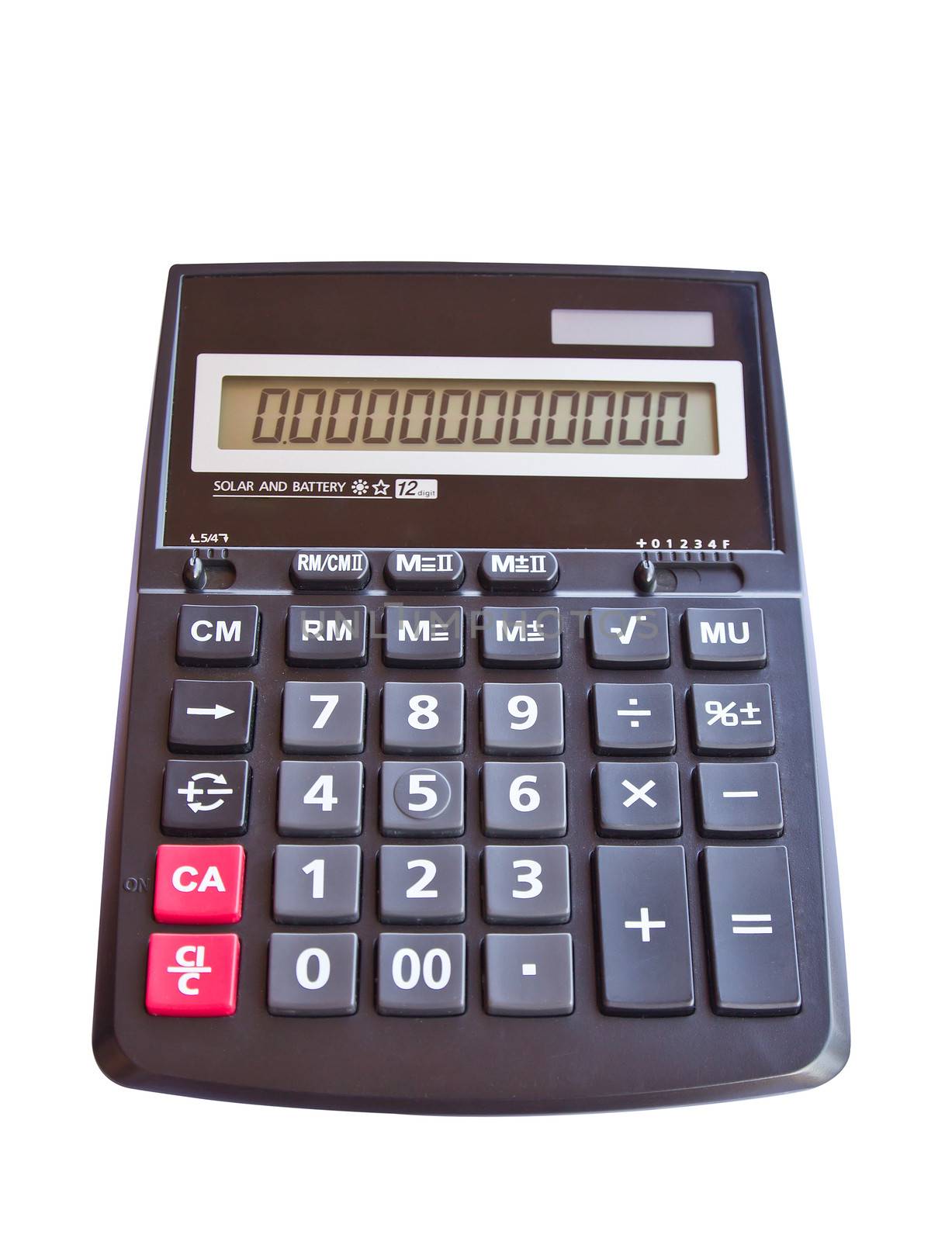 One black modern calculator isolated on white background