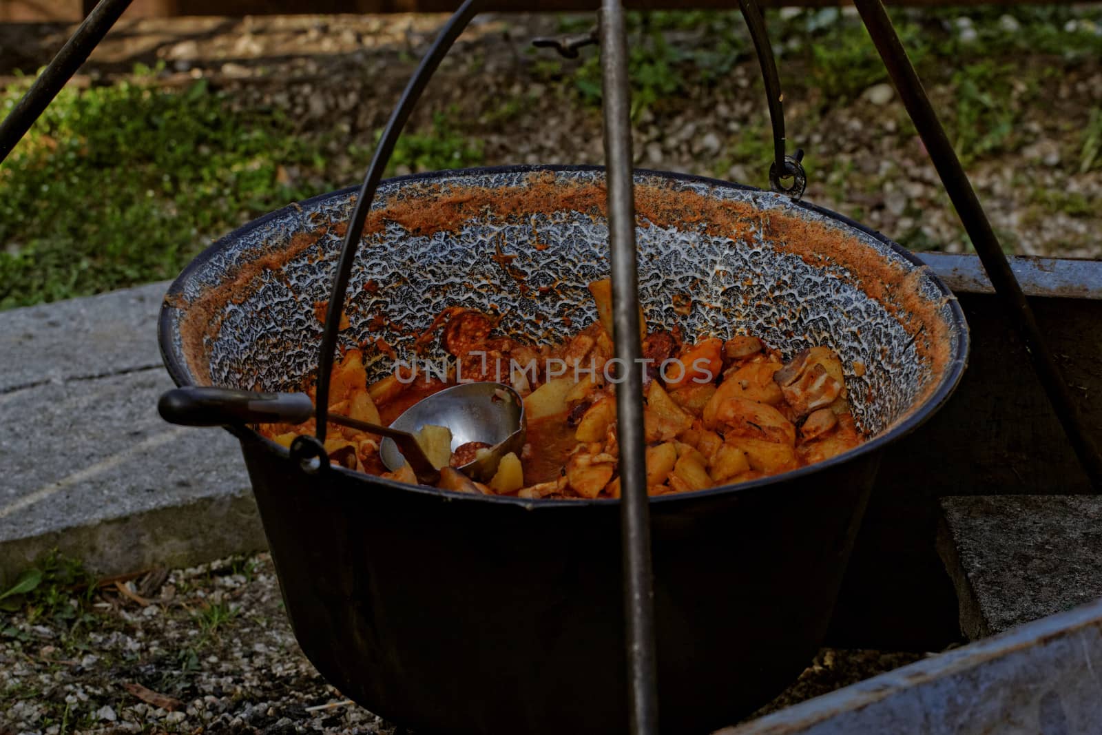 food cooking in stew pot in the nature