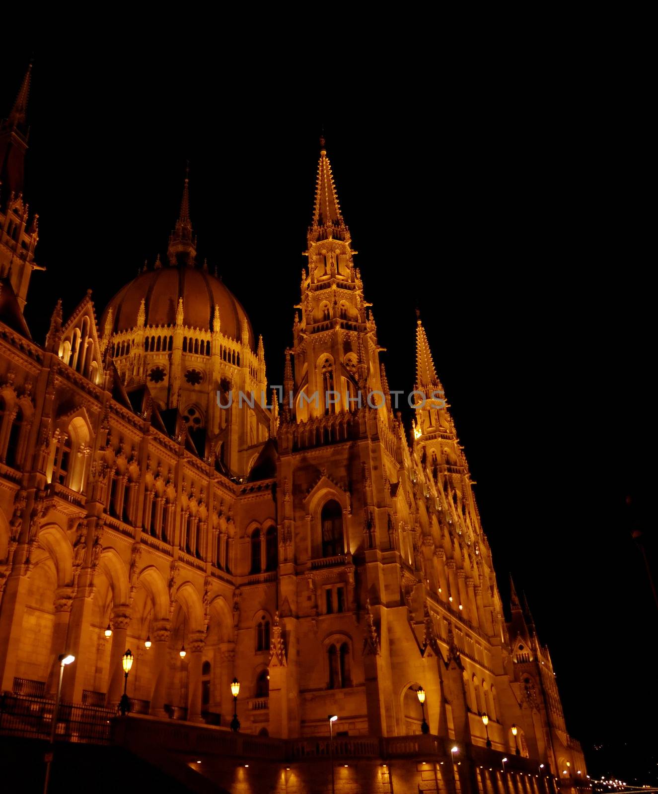 Budapest Parliament building in Hungary at twilight detail