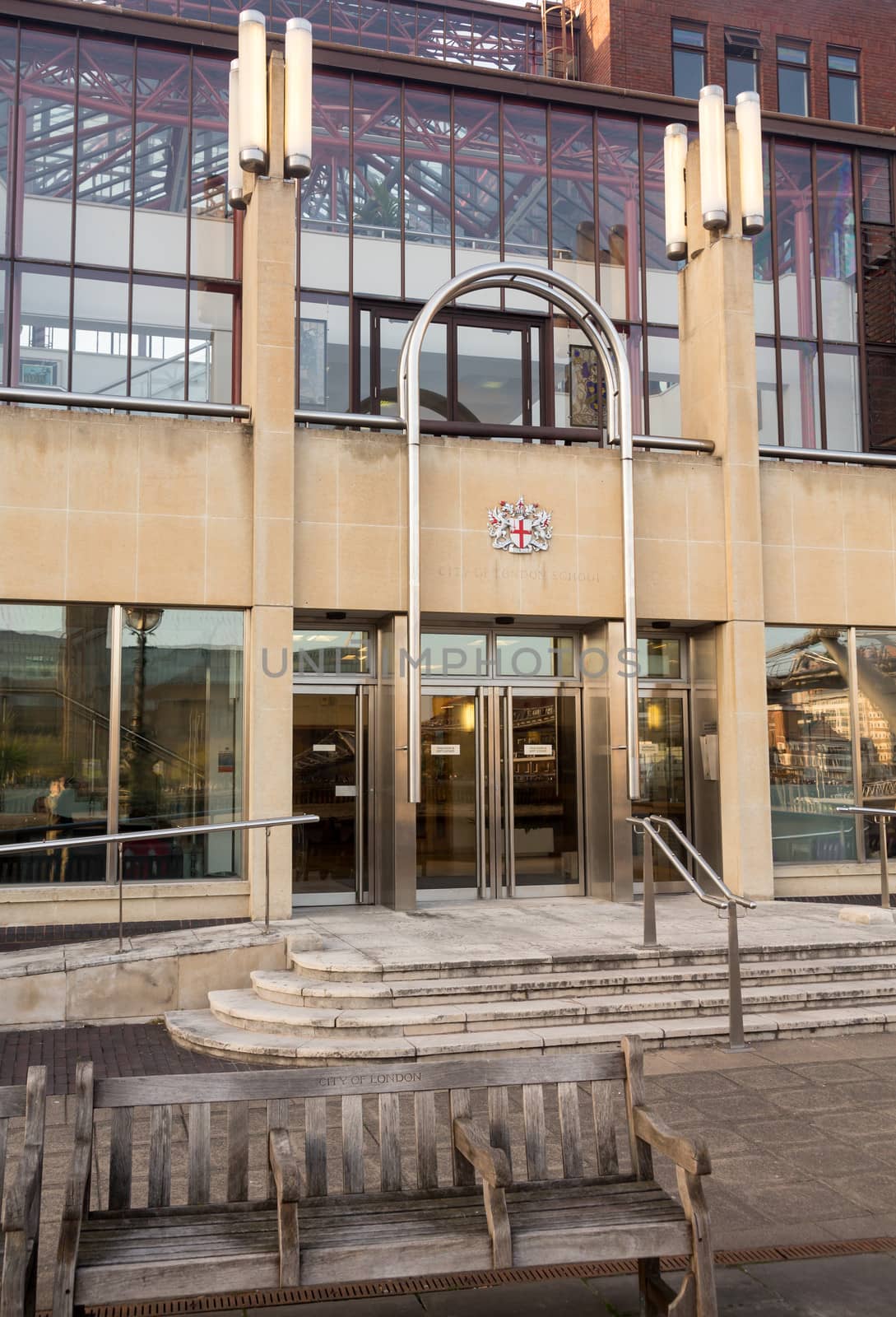 LONDON, UK - 23 APRIL: Entrance to City of London School for boys on 23 April 2013. The School was founded by a private Act of Parliament in 1834.