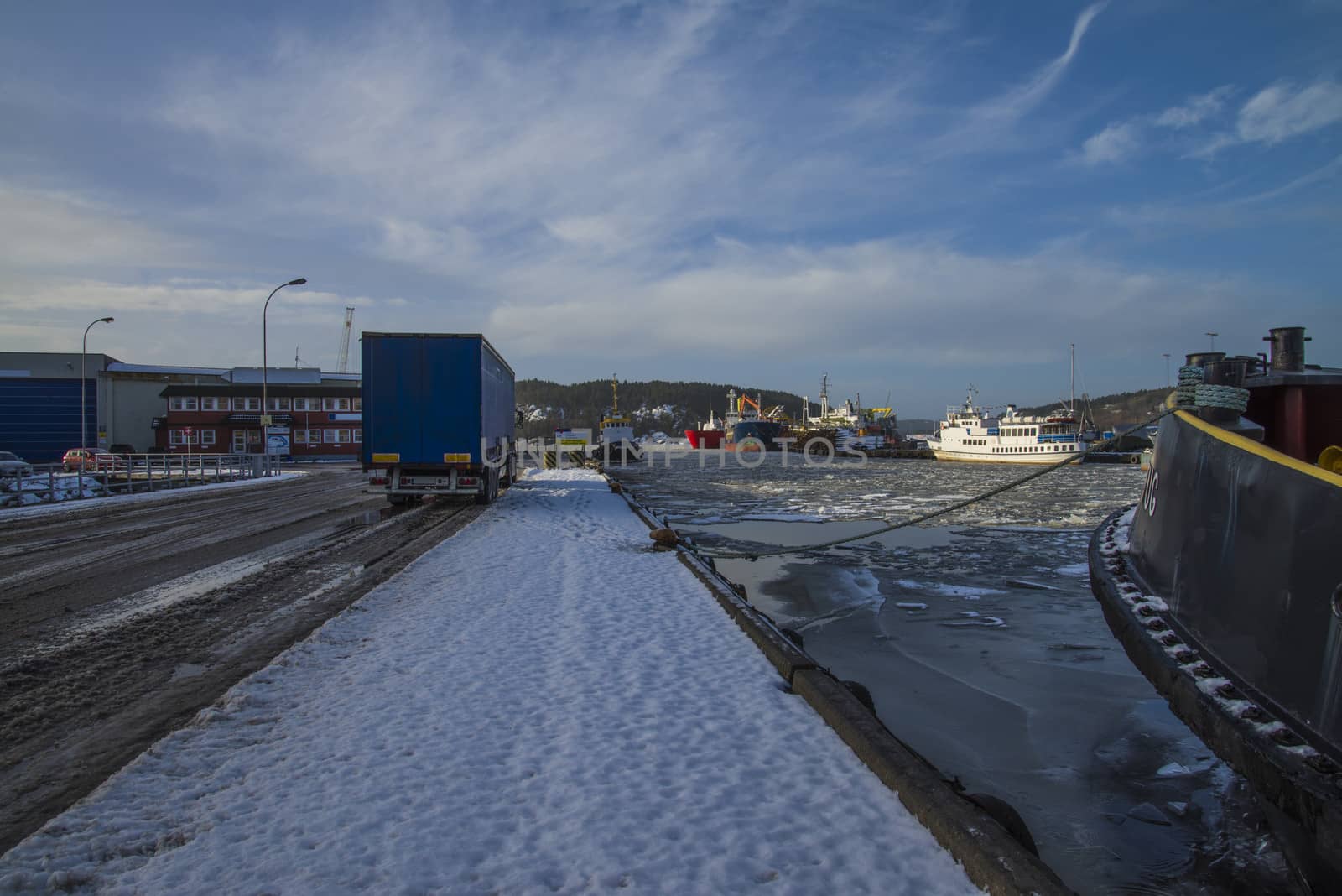 The image is shot at the Halden port, Norway a cold winter morning in January 2013.