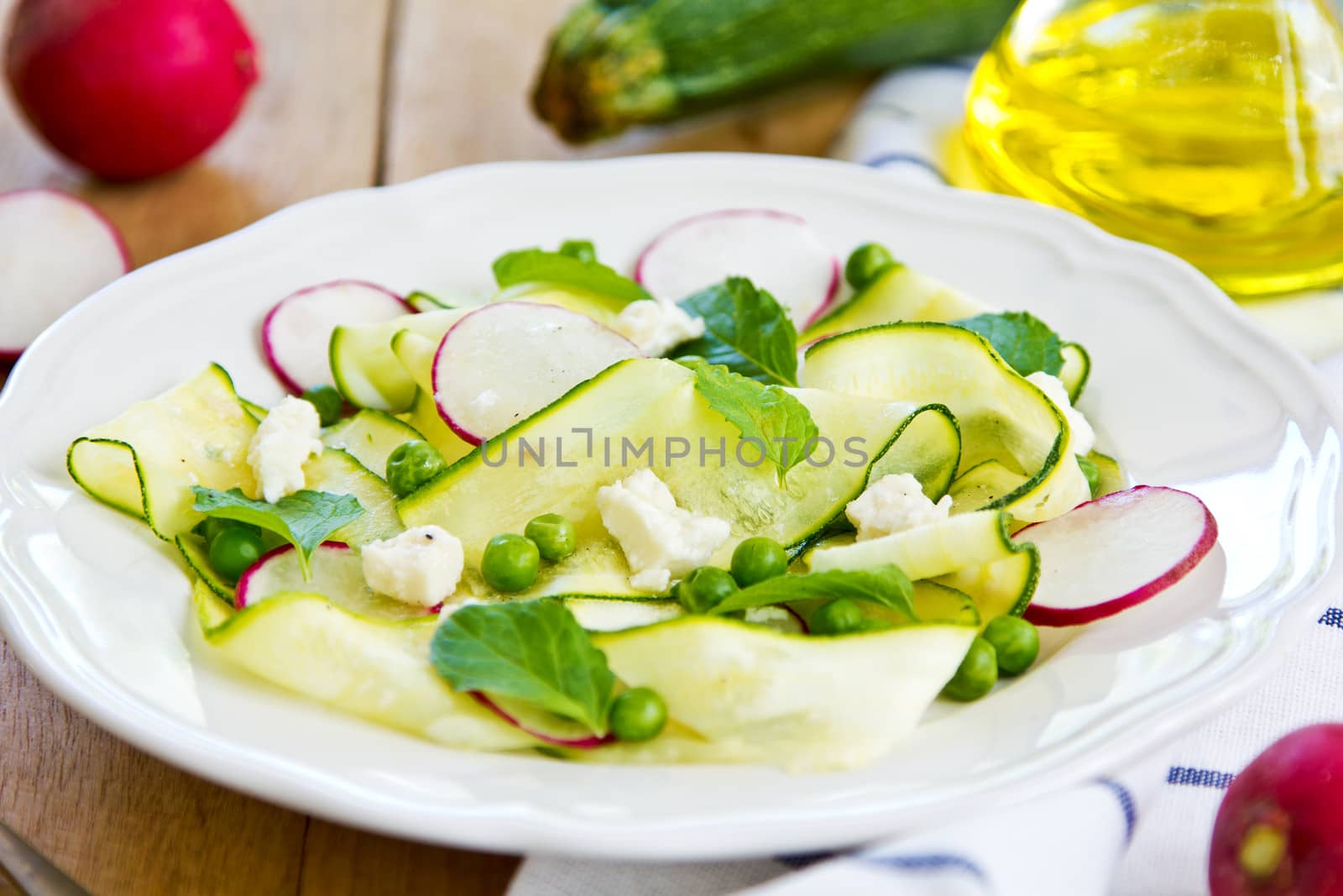 Zucchini with Pea and Feta salad by vanillaechoes