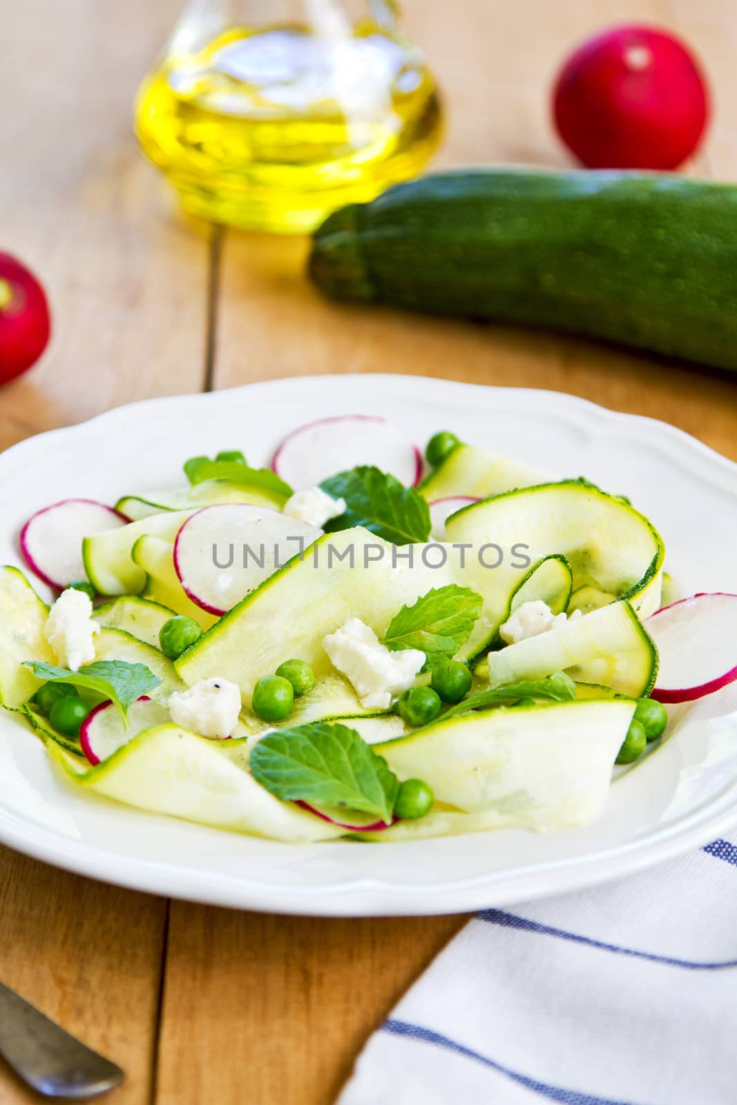 Zucchini with Pea and Feta salad by vanillaechoes