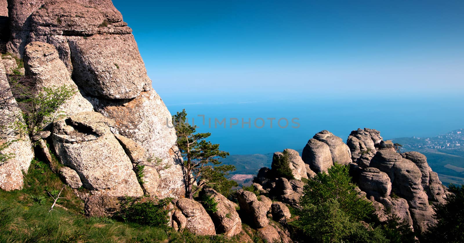 beautiful panorama view of the mountains with blue sky