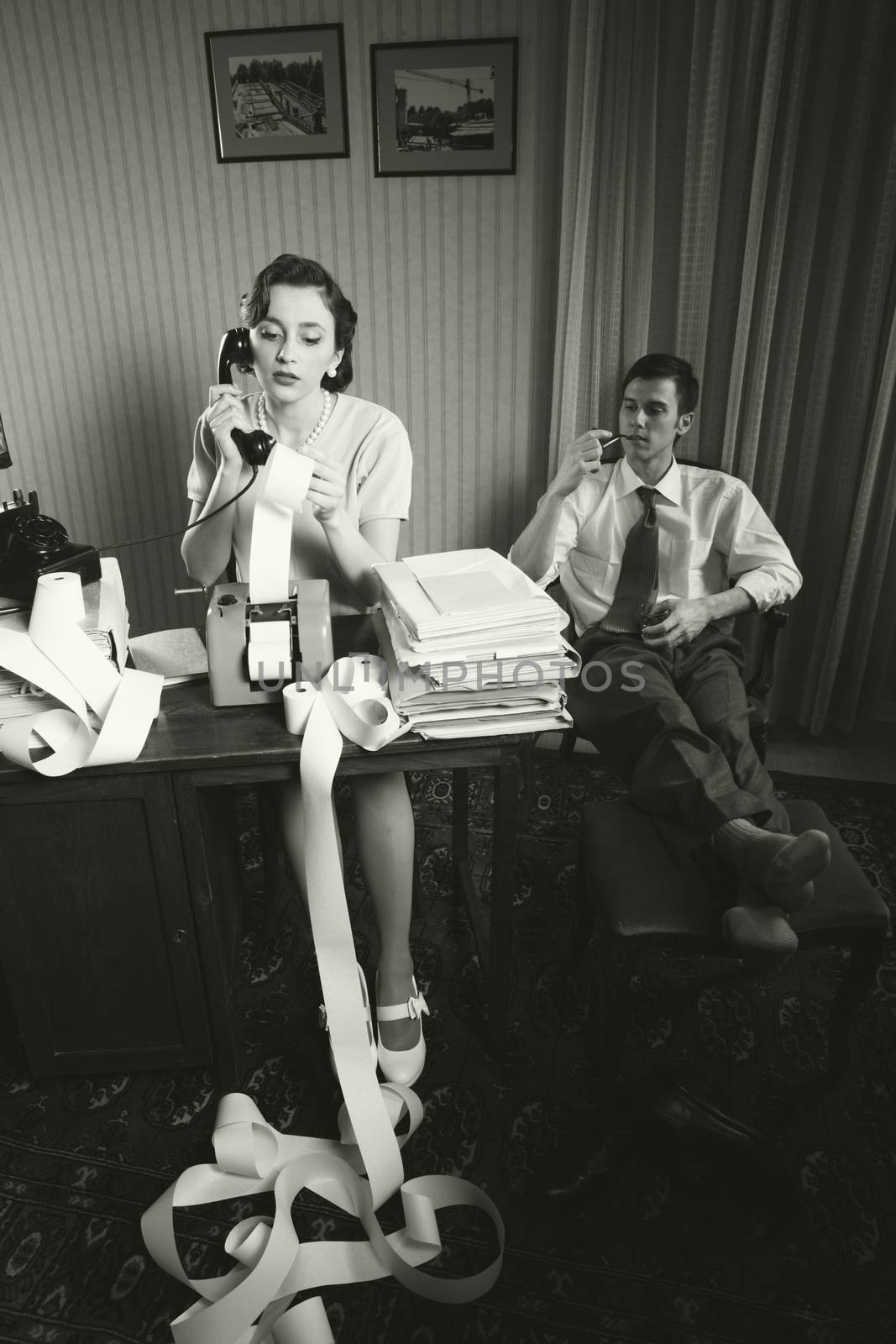 Accountant secretary retro woman vintage office by stokkete
