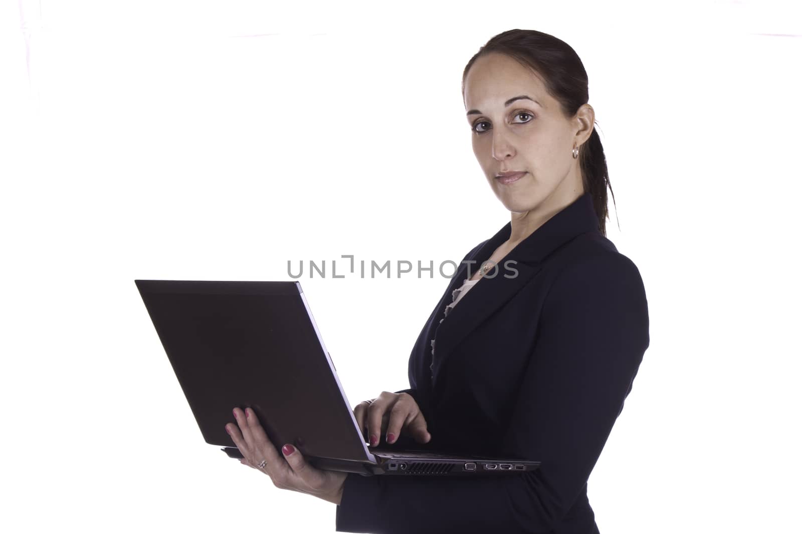 Business woman working on a laptop computer