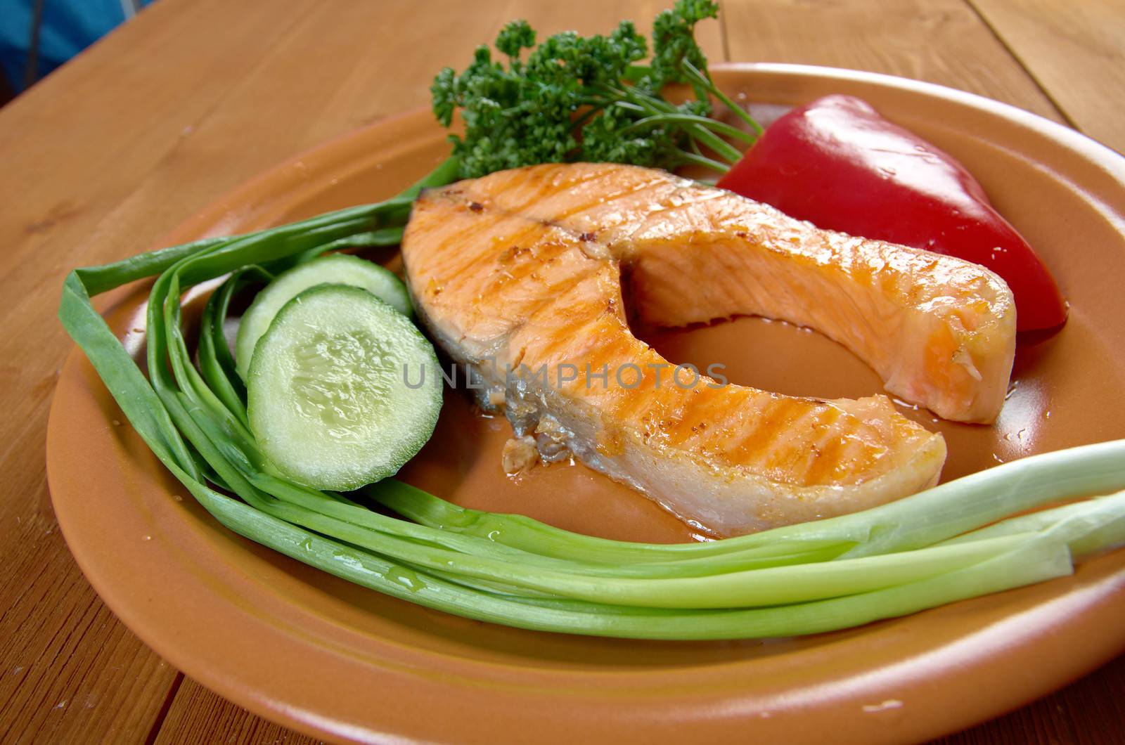 grilled salmon steak by Fanfo