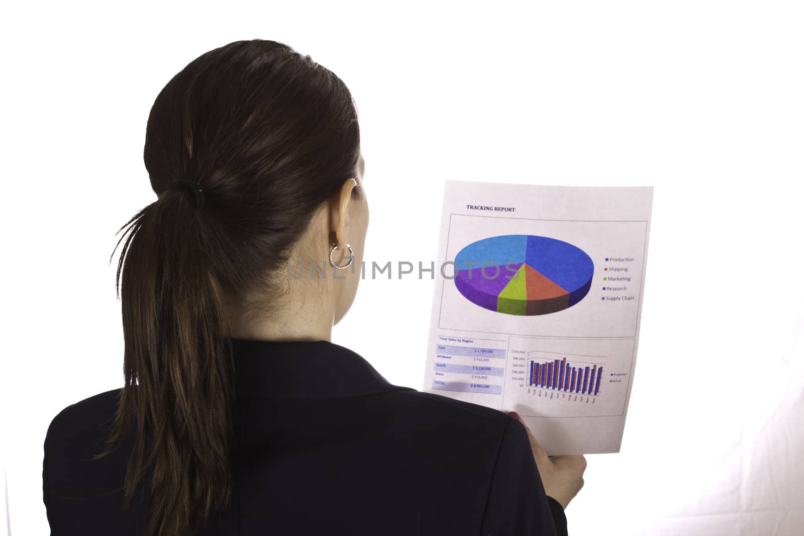 Business woman reads a report