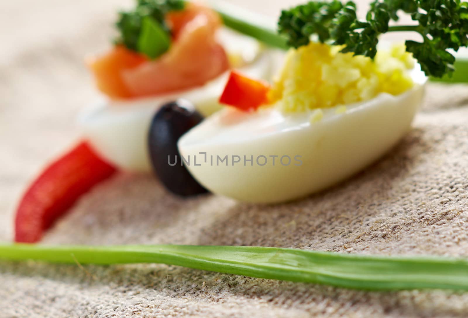 stuffed eggs with salmon, pate