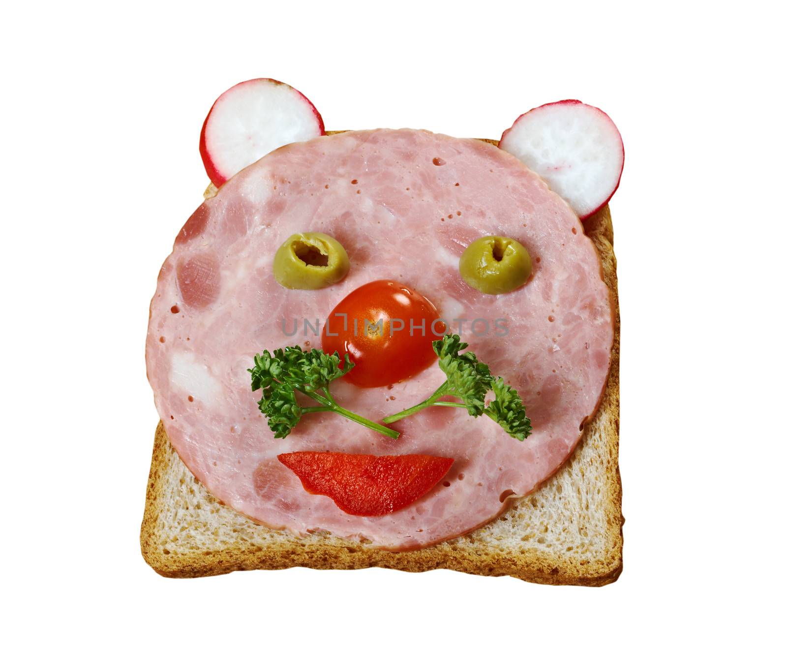 funny sandwich . breakfast for child.isolated