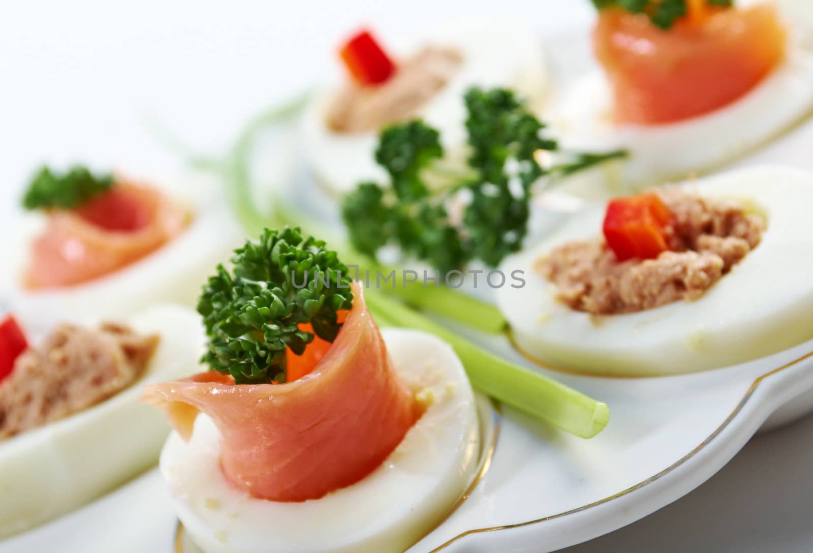 stuffed eggs with salmon and pate