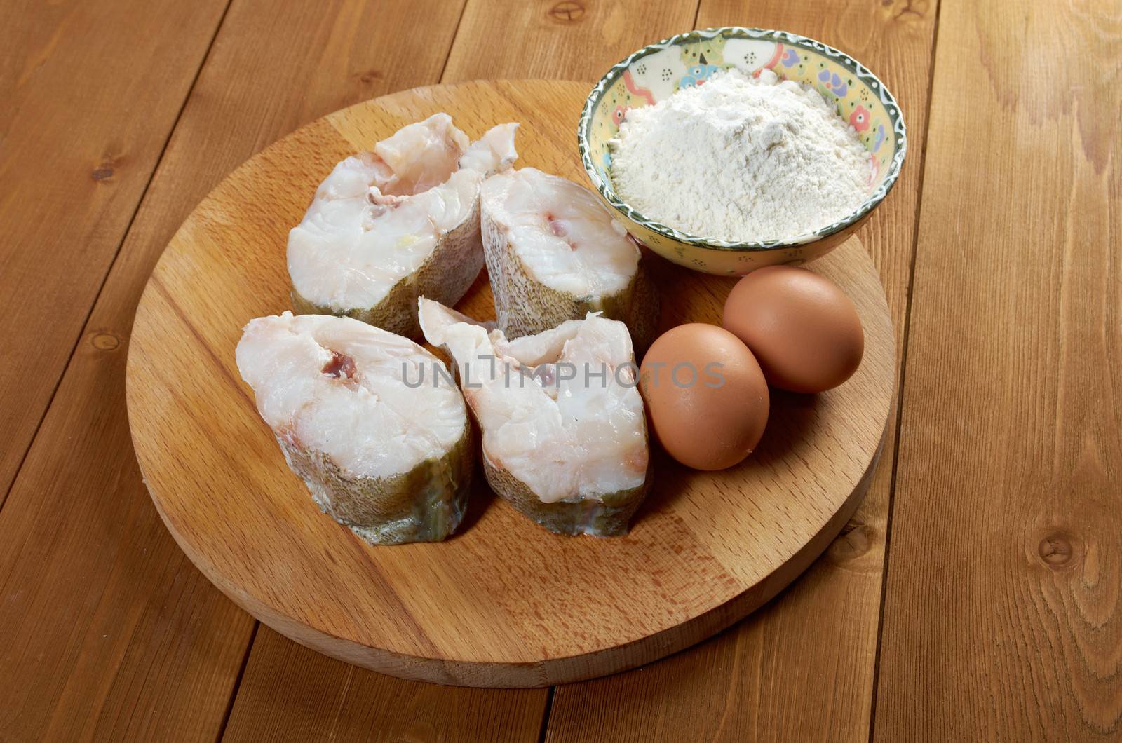  codfish  steak .prepared fish,egg,flour